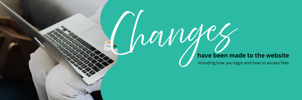 Person using a laptop with text overlay about changes to a website on a teal background